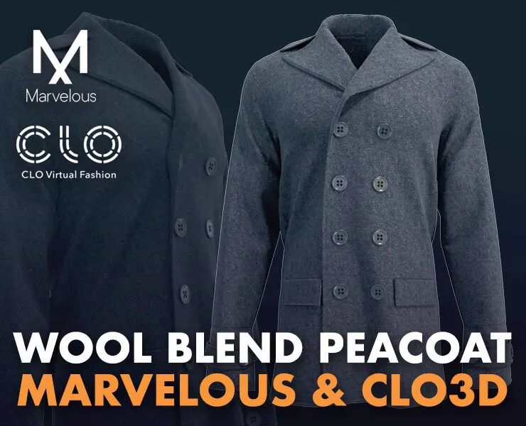Wool Blend Peacoat - Marvelous Designer & Clo3d