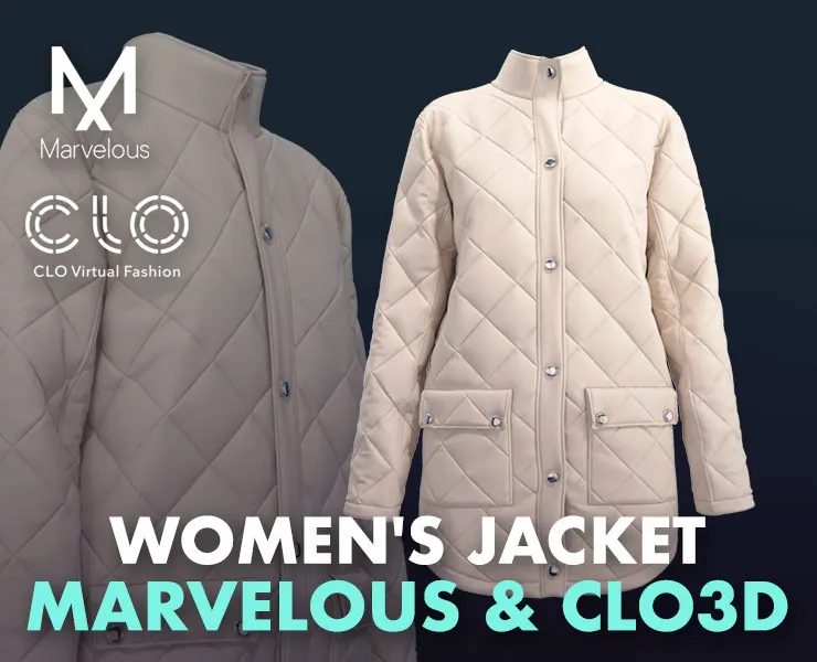 Women's Quilted Jacket - Marvelous Designer & Clo3d