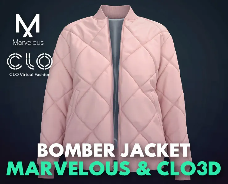 Women's Quilted Bomber Jacket , Marvelous Designer , Clo3d