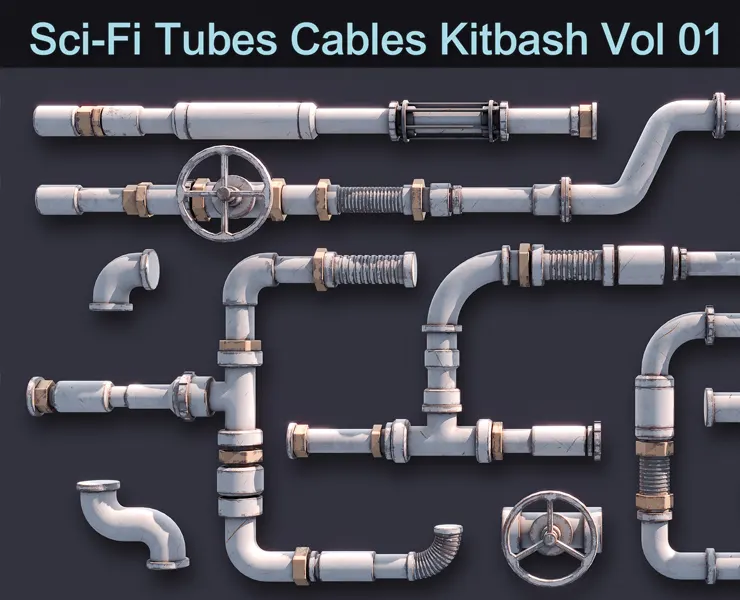 Sci-Fi Tubes Cables Kitbash Vol 01