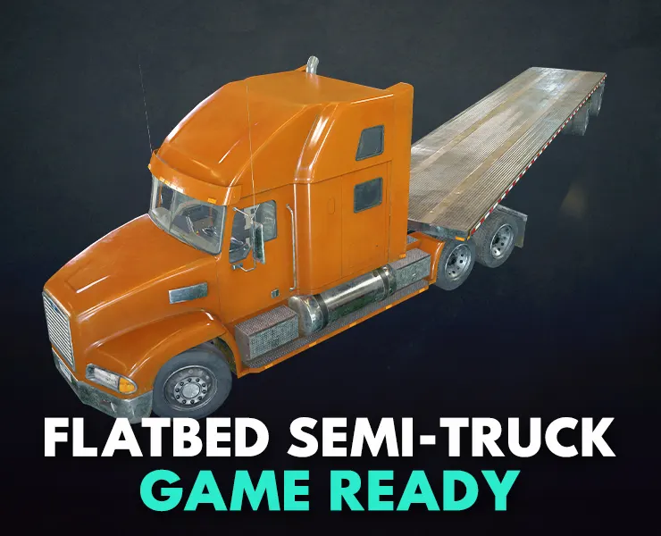 Semi Truck Flatbed Trailer - Low Poly