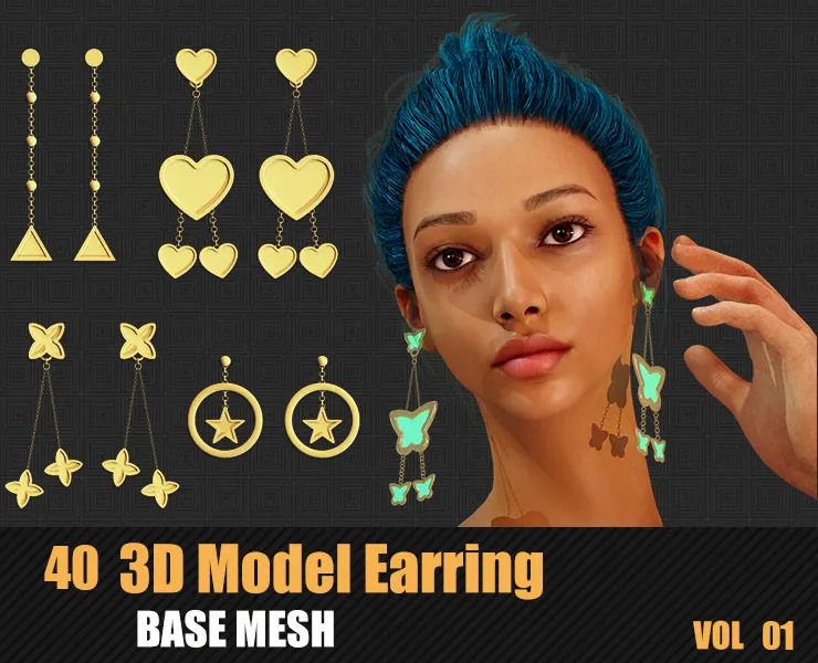 40 3D Earring Models In Maya For Game And Animation