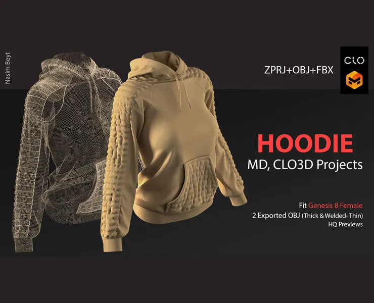 Women's Hoodie. CLO3D, MD PROJECTS+OBJ+FBX