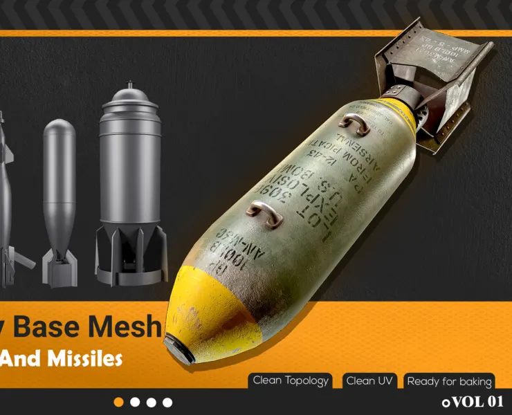 25 Bombs And Missiles Base Mesh - VOL 01 (Game Ready)