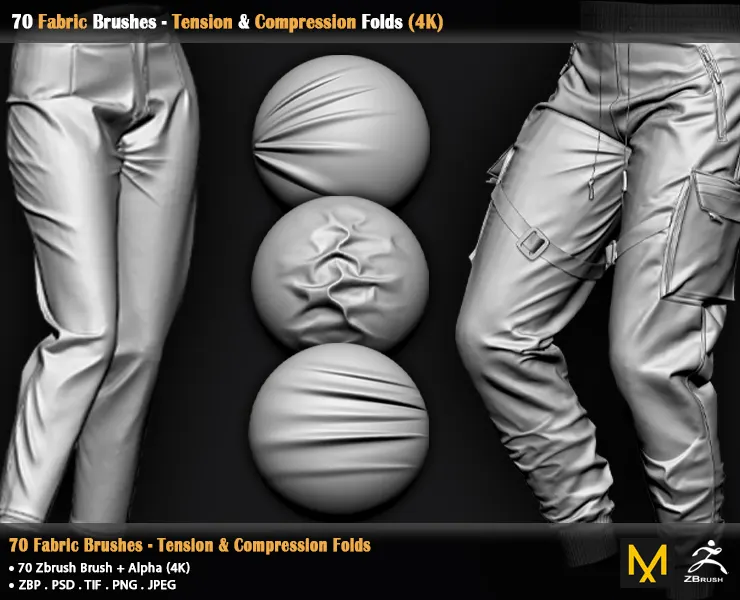 70 Fabric Brushes - Tension & Compression Folds - 4K (VOL 03)