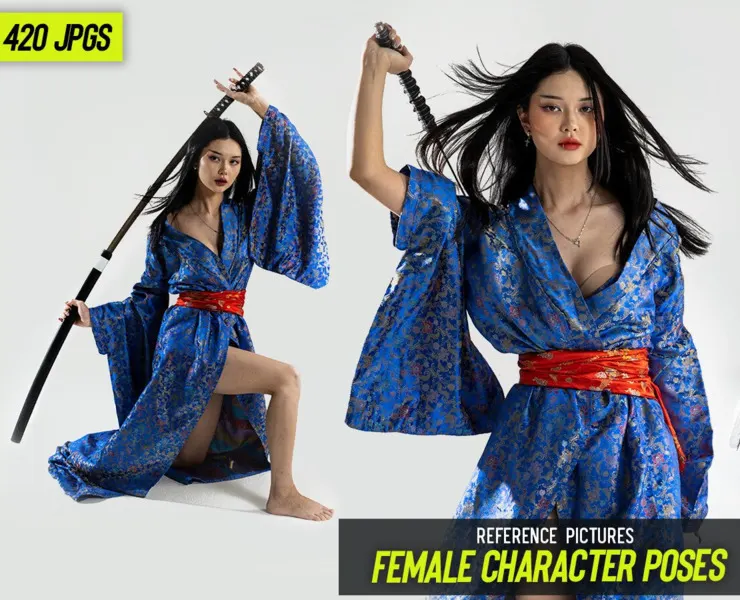 Female Character Poses (Kimono, Swordplay, Fighting)