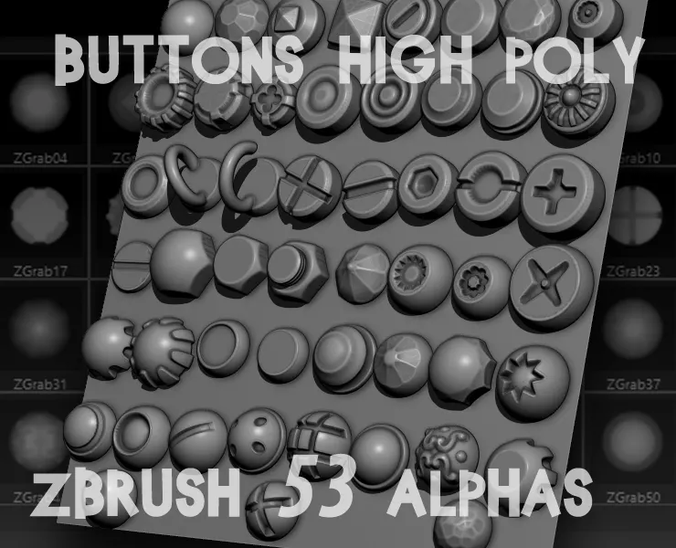 Buttons High Poly Zbrush 53 Alphas