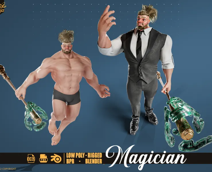 Stylized Bodybuilder Magician 3D Character