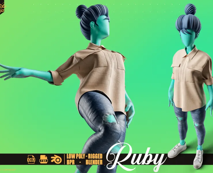 Stylized motion design female character Low-poly