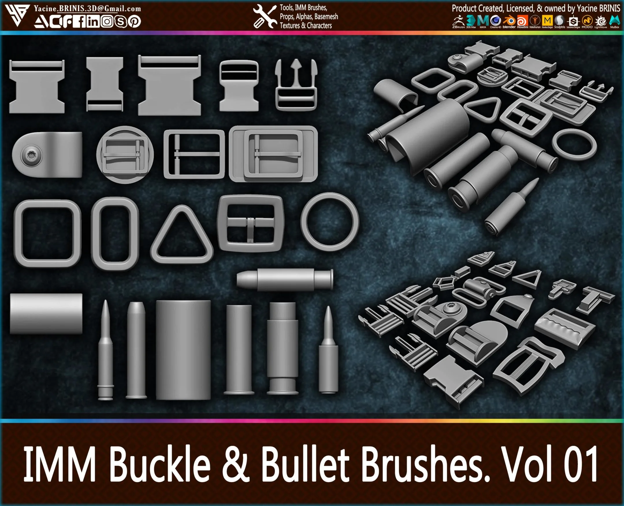 IMM Buckle Brushes and Bullet Brushes for ZBrush. Vol 1