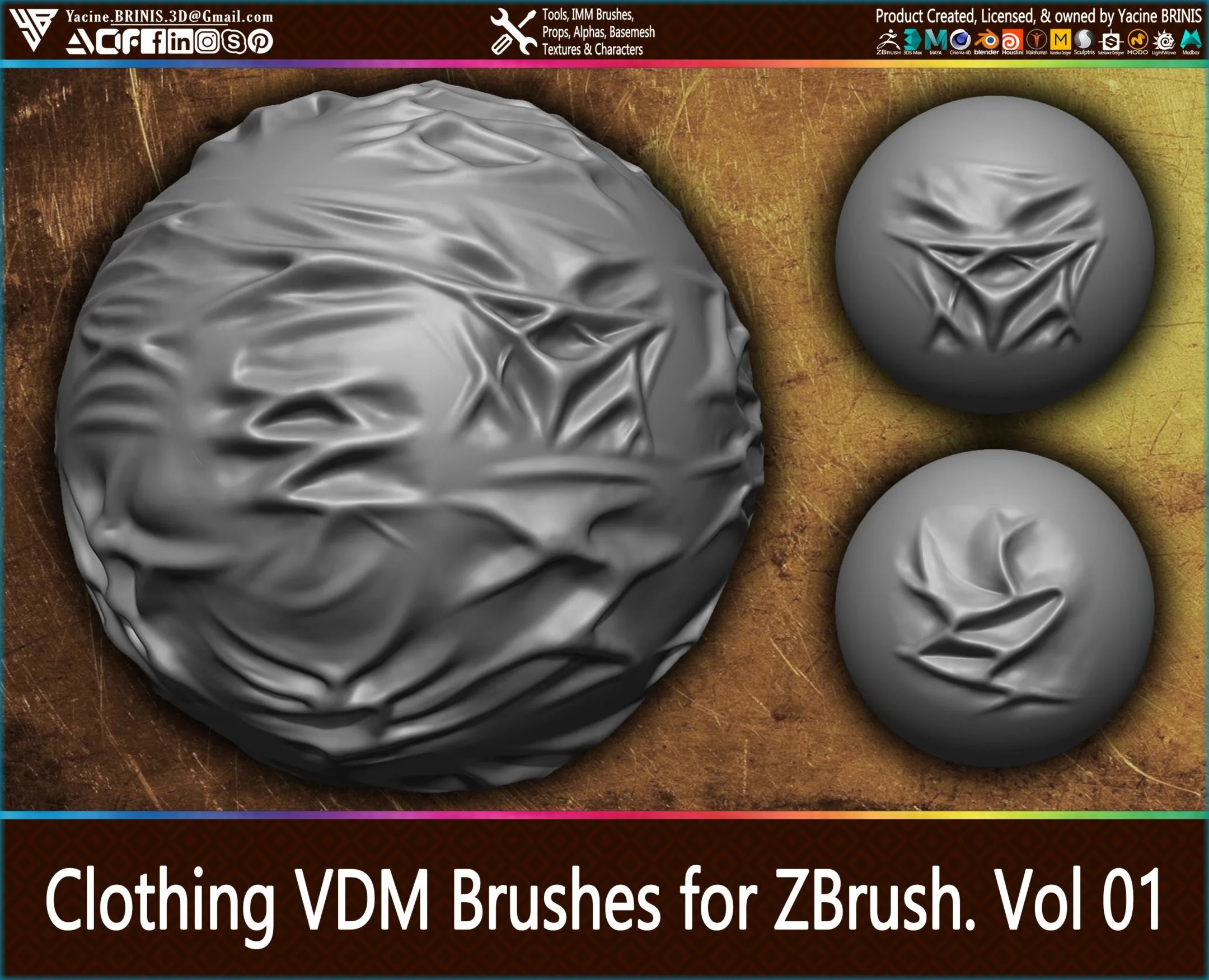 Clothing VDM Brushes for ZBrush. Vol 1 (Creases, Folds, Silks, Wrinkles)