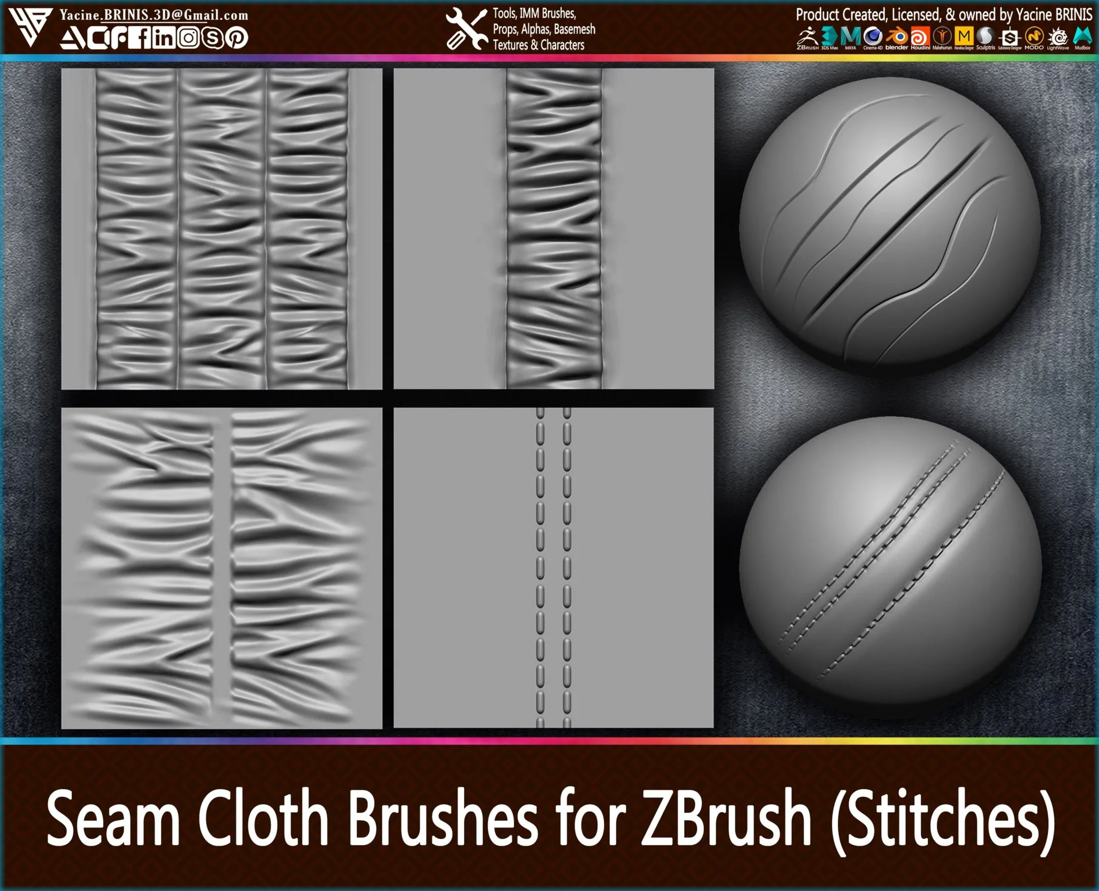 Puckering Fabric and Seam Cloth Brushes for ZBrush (Stitching)