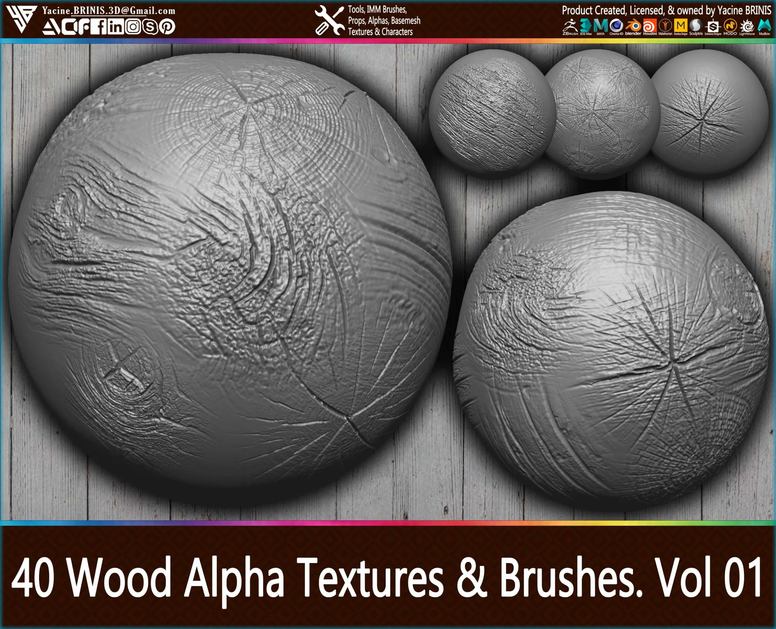 40 VDM Wood Brushes for ZBrush & Alpha Textures Vol 01