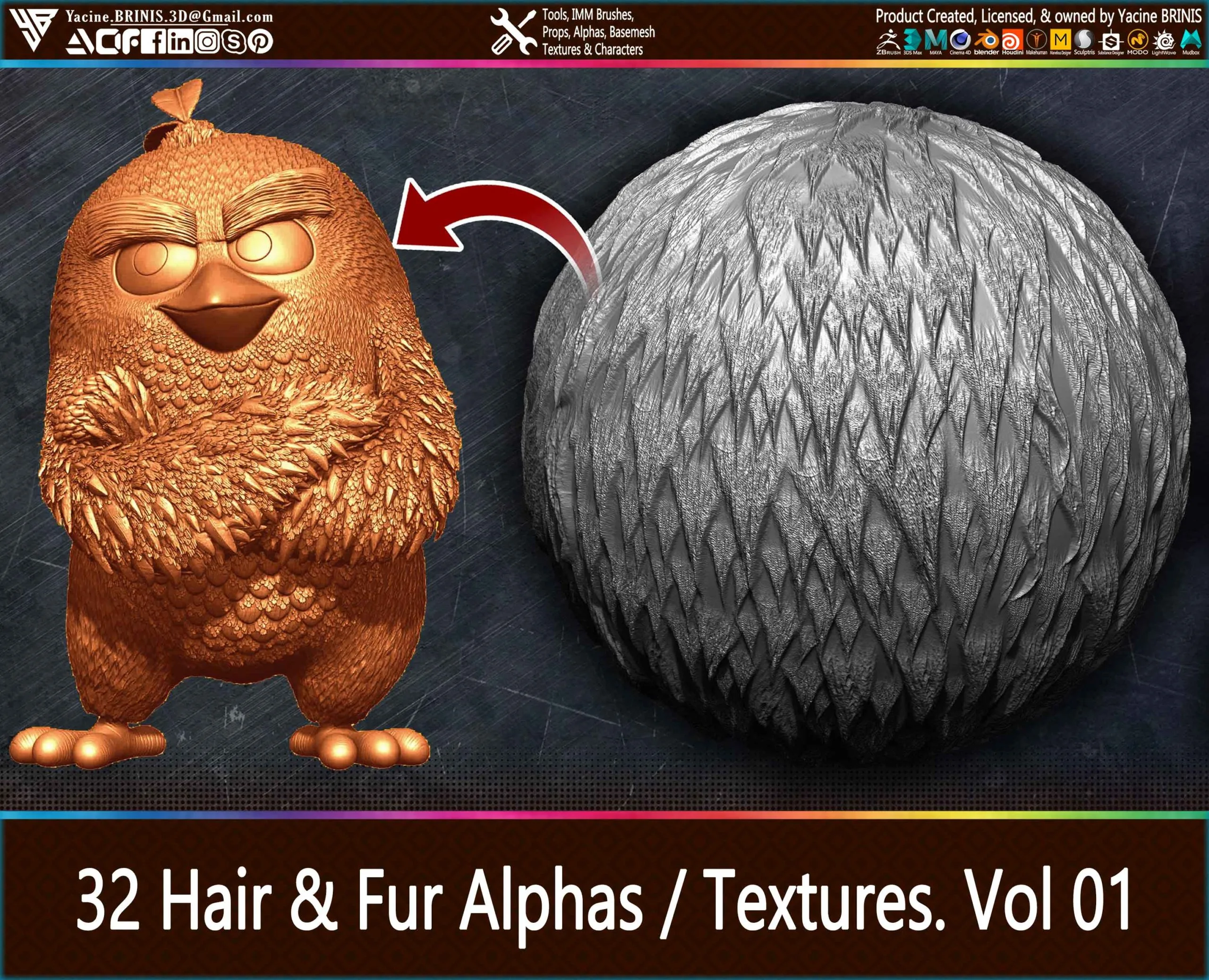 32 Hair & Fur Alphas / Textures Vol 01