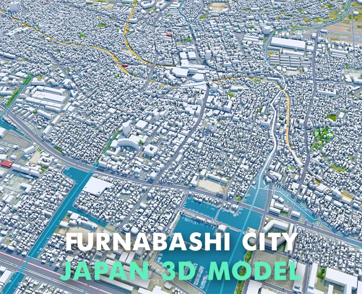 Funabashi City Chiba Japan 3d model 30km