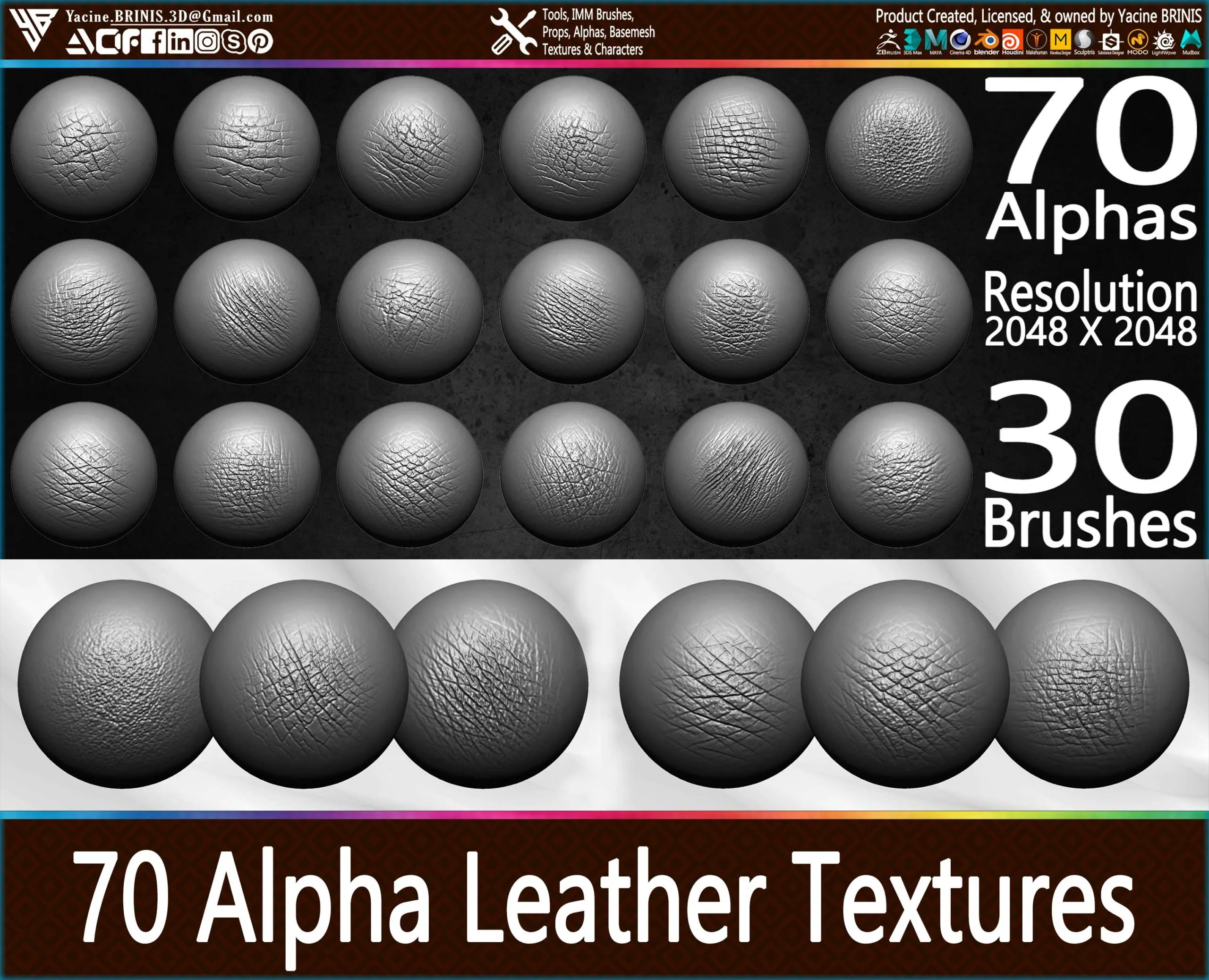 70 Alpha Leather Textures & 30 Brushes Vol 01