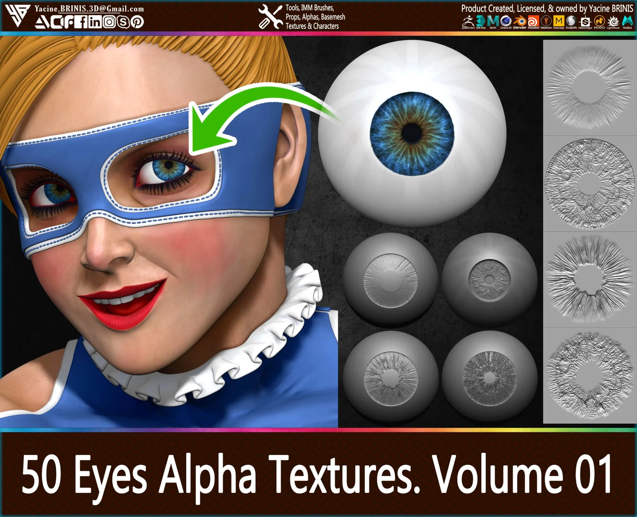 50 Eyes Textures & 20 Eyes Alpha Textures Pack Vol 01