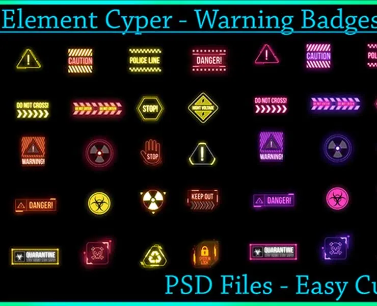 20 Element Cyber Warning Badges Decals