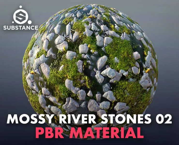 Mossy River Stones 02 - PBR Material Texture