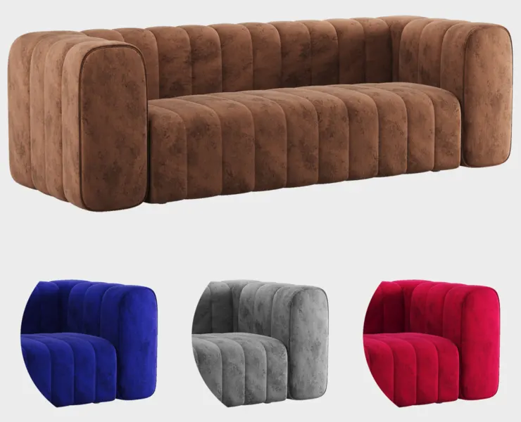 Velvet Upholstered Sofa 3-Seater (vray & corona)