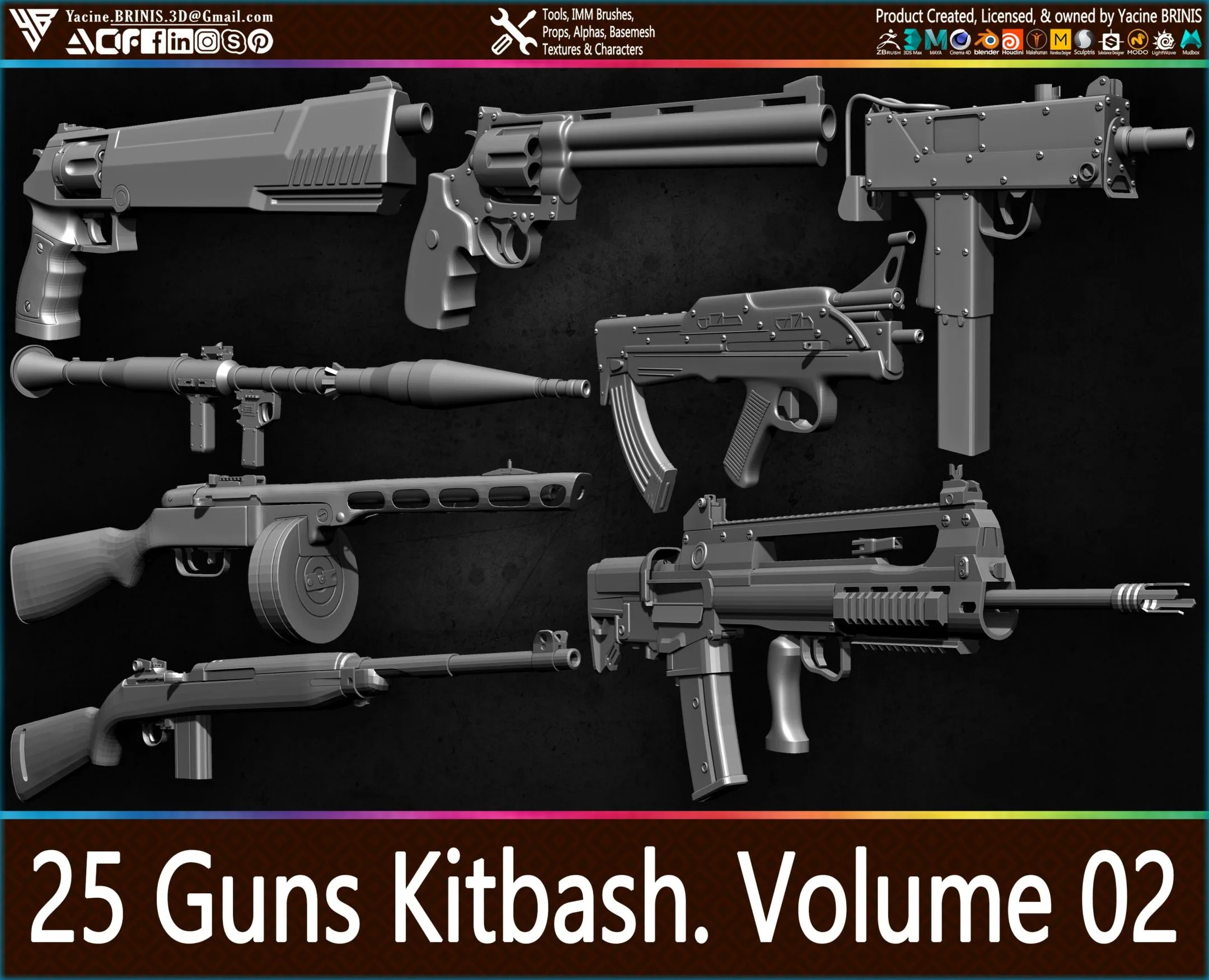 25 Guns Kitbash (IMM Brush, Obj, ZTL) Vol 02