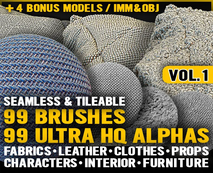 Ultra HQ Fabric & Leather Sculpt Seamless Zbrush brushes + Alphas (Blender, Substance, Mudbox, etc.) Vol.1