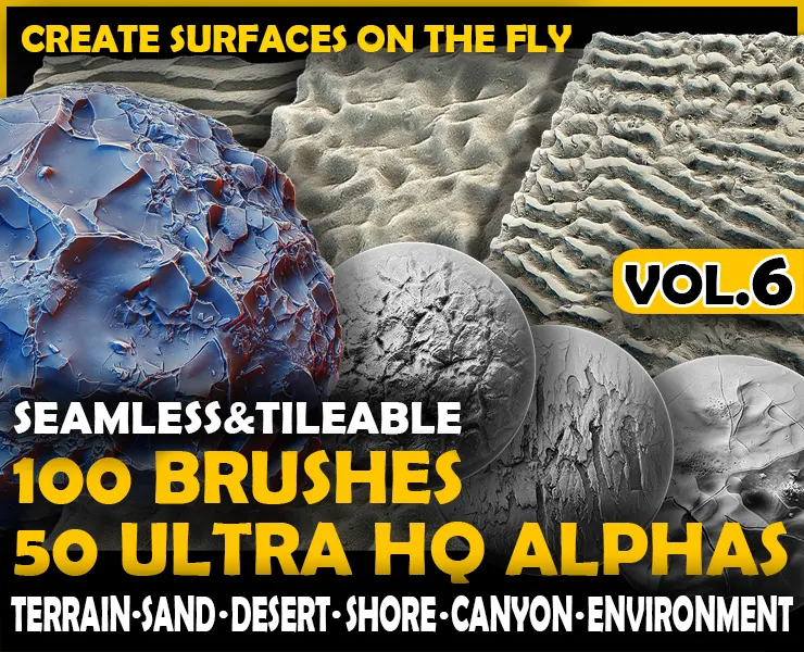 Ultra HQ Seamless Terrain / Rocks Sculpt brushes + Alpha/Height Maps Set Vol.6