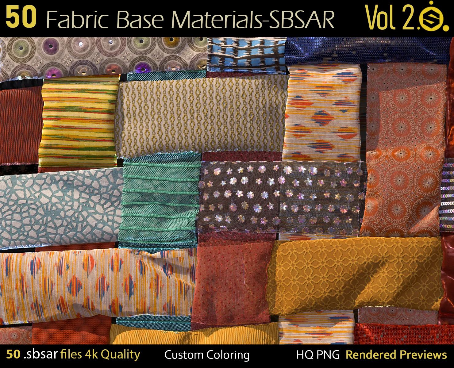 50 Fabric Materials-sbsar-4k-custom colors-Vol2