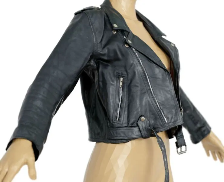 Jacket Moto Black Leather Open Women Men Clothing