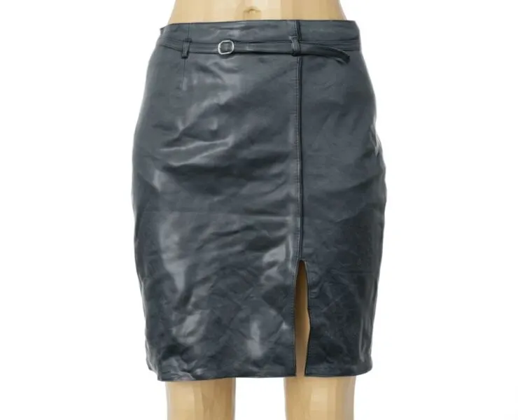 Skirt Long Black Leather vintage 90s Women Fashion