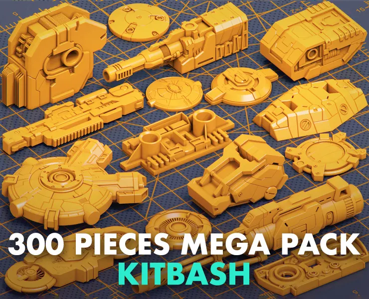 300 Pieces Mega Pack - Hard Surface Kitbash