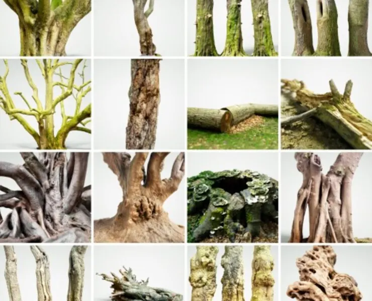 16 Fotorealistic 3D Scanned Treetrunks and Roots