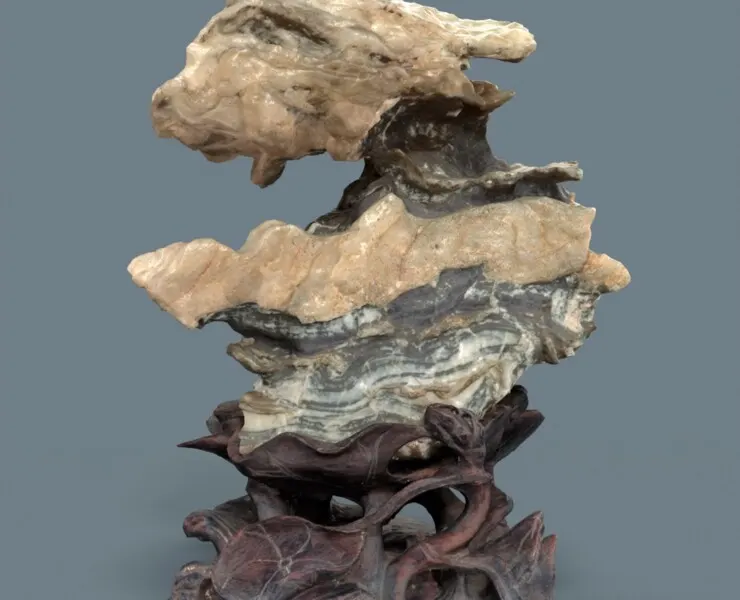 Suiseki Stone 9 from Japan - High-Quality 3D Model with Metallic-Roughness PBR Textures for Games, VR, and Art Projects