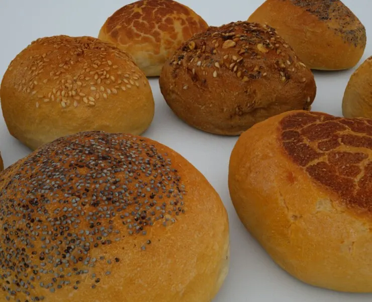 Set of 4 3D Scanned Bread Rolls: High-Quality OBJ Models with 4096px Textures, Including Sesame and Seed Toppings