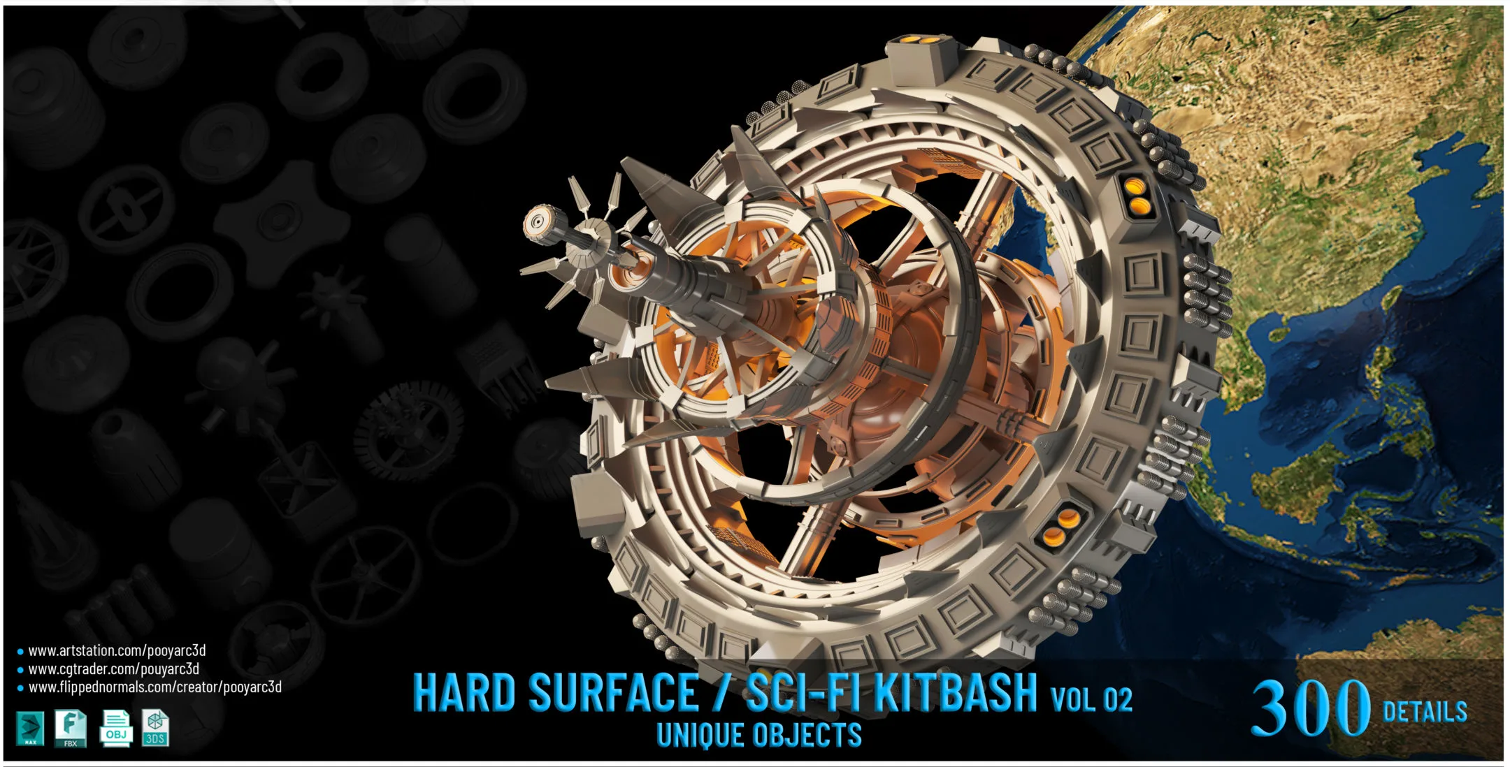 300 Details Hard Surface _Sci-Fi Kitbash VOL 02