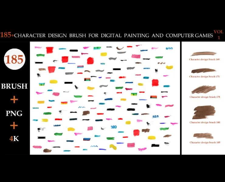 185+CHARACTER DESIGN BRUSH FOR DIGITAL PAINTING AND COMPUTER GAMES VOL:1