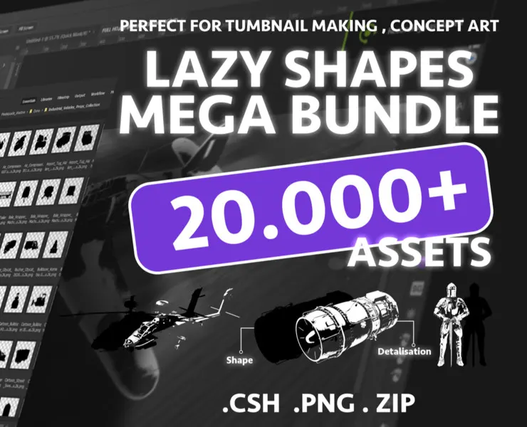20.000+ LAZY SHAPES MEGA BUNDLE (Staps, Brushes, Shapes) [.csh .png] PS Plugins Assets