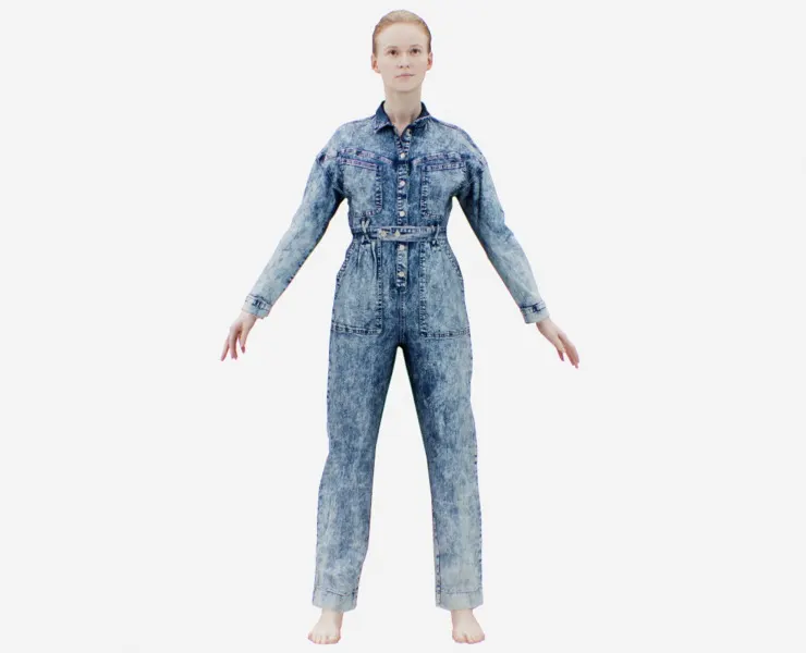 Realistic 3D Scanned Model of a Woman - Jeans Salopet 001