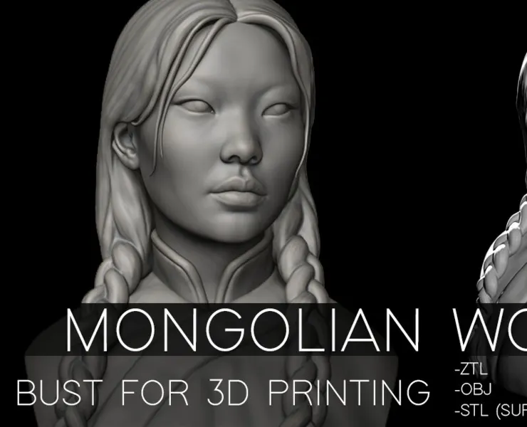 Mongolian woman bust for 3D Printing (pre-supported)