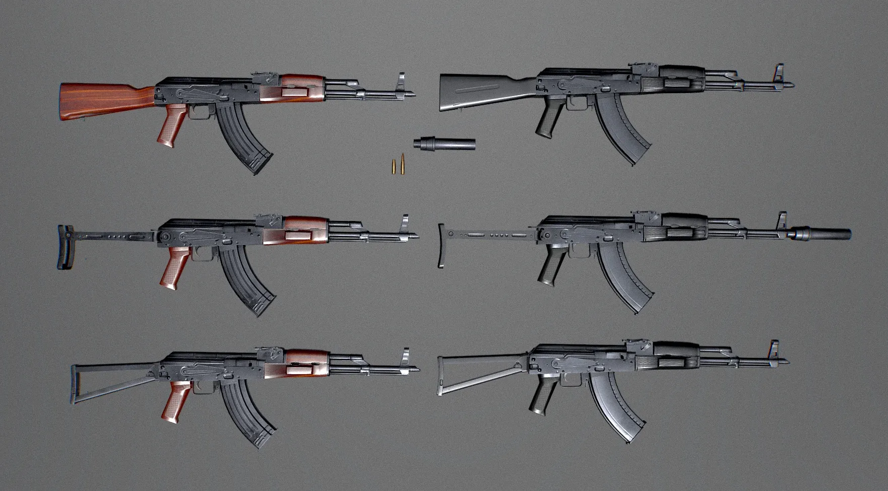 AK74 Russian Game Ready 6 Variations Low-poly 3D model