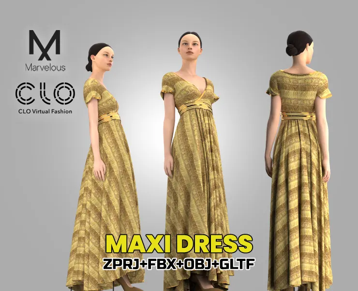 maxi dress- Marvelous Designer & Clo3d