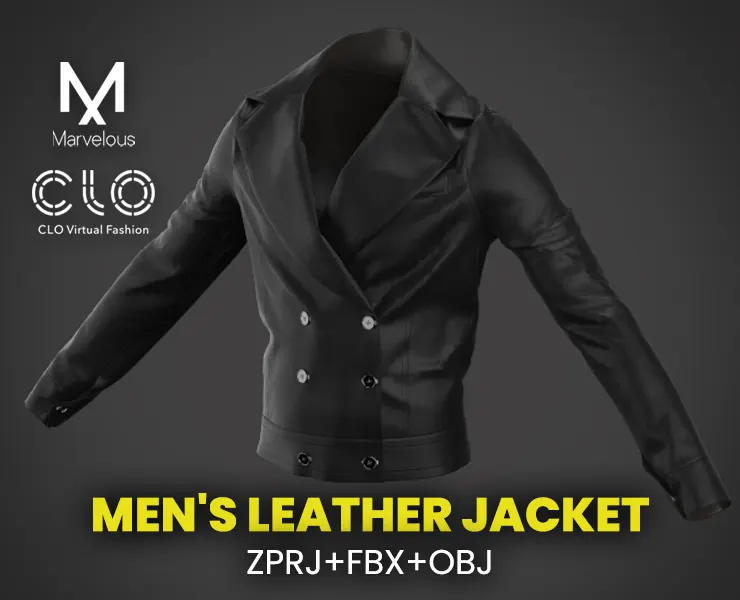 Men's Leather Jacket- Marvelous Designer & Clo3d