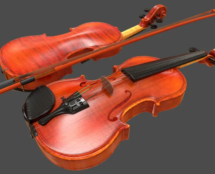 Violin and Bow - Low Poly