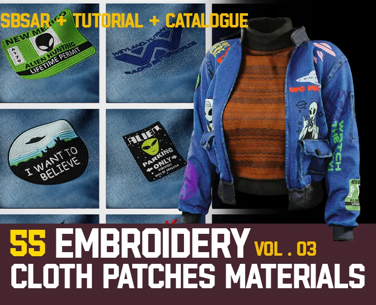 " 55 Embroidery Cloth Patches Materials " / SBSAR - Video Tutorial (Vol.3)