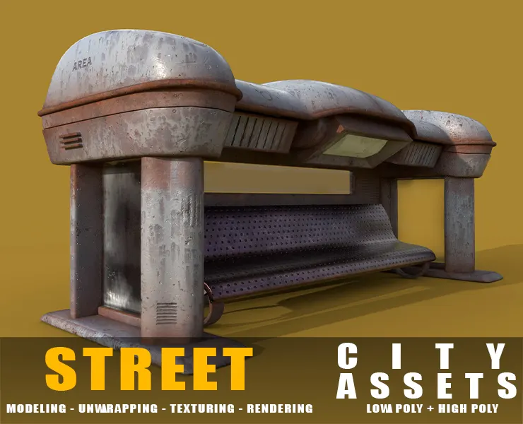 bus stop old game ready street assets low poly and high poly