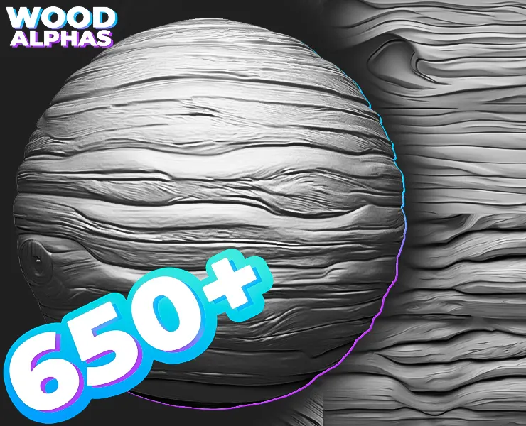 650+ Wood Alphas (Displacement map) for ZBrush, Blender vol.9