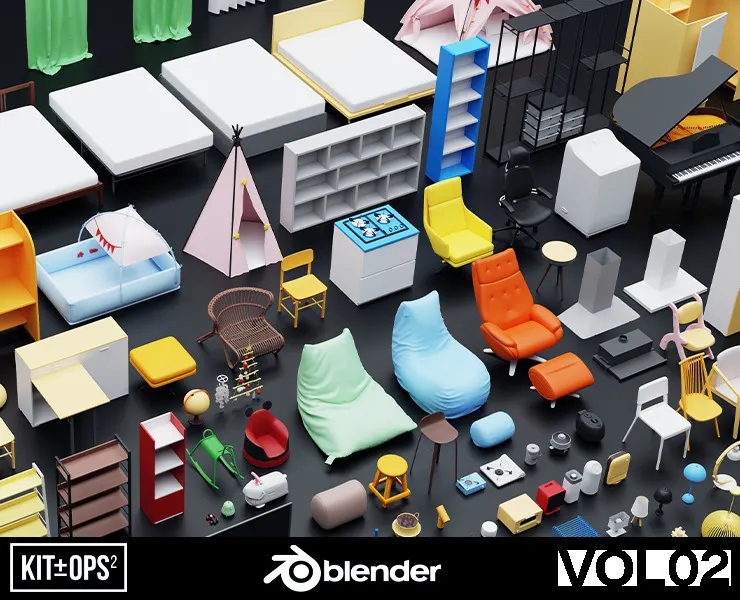 Low poly models VOL 02 | Kpack | Blender Asset Browser | 3D furniture | Stylized | Cartoon | Archviz