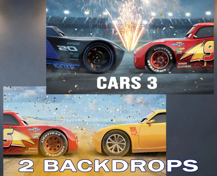 2 Digital Backdrops Lightning McQueen, cars 3 disney cartoon, Lightning McQueen, Cruz Ramirez, Jackson Storm, Race Cars Birthday Background