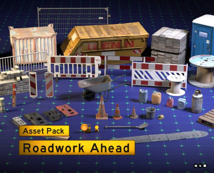 Roadwork Ahead / Achtung Baustelle / 3D Asset Pack / V1.0