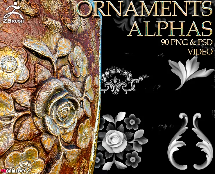 90+ Ornament Alphas (ZBRush, Substance)